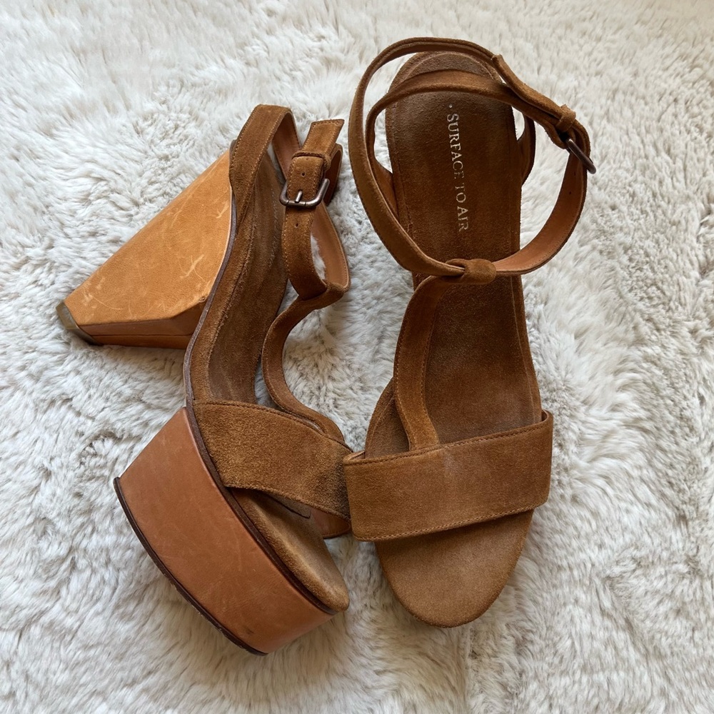 Surface to Air Brown Suede Leather High Heels Platform Designer Size 38 US 7